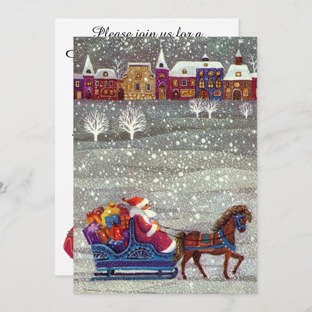 Vintage Christmas, Santa Claus Sleigh Invitation (Front/Back)