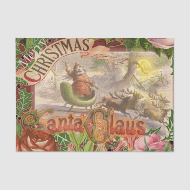 Vintage Christmas Santa Claus Sleigh Tissue Paper (Front)