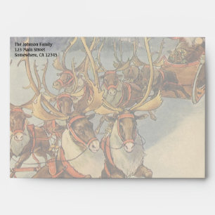 Vintage Christmas Santa Claus Sleigh with Reindeer Envelope