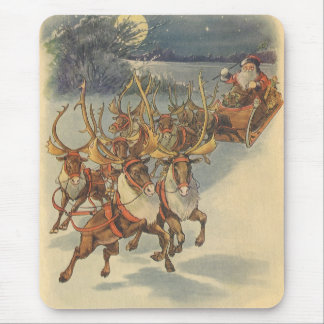 Vintage Christmas Santa Claus Sleigh with Reindeer Mouse Pad