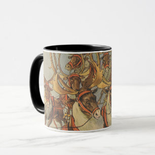 Vintage Christmas Santa Claus Sleigh with Reindeer Mug
