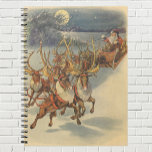 Vintage Christmas Santa Claus Sleigh with Reindeer Spiral Notebook<br><div class="desc">Vintage illustration Victorian Merry Christmas holiday scene featuring Santa Claus and his reindeer delivering toys on Christmas Eve. Santa is flying over the snow on a chilly winter night with a full moon in the sky.</div>