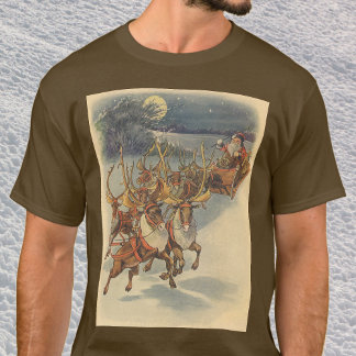 Vintage Christmas Santa Claus Sleigh with Reindeer T-Shirt