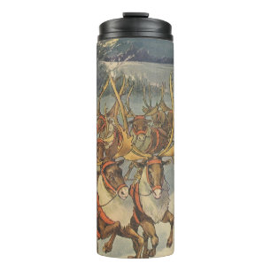 Vintage Christmas Santa Claus Sleigh with Reindeer Thermal Tumbler