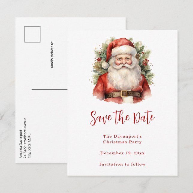 Vintage Christmas Santa Claus Smiling Announcement Postcard (Front/Back)