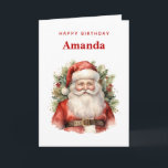 Vintage Christmas Santa Claus Smiling Birthday Card<br><div class="desc">Birthday card with a cute vintage style watercolor image. Santa Claus in his red suit with jolly cheeks and a smiling face. Surrounded by pine and holly.</div>
