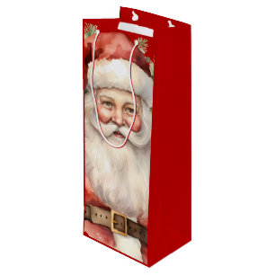 Vintage Christmas Santa Claus Smiling Christmas Wine Gift Bag