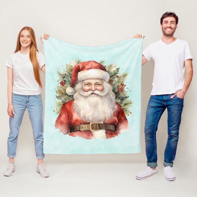 Vintage Christmas Santa Claus Smiling Fleece Blanket (In Situ)