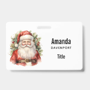 Vintage Christmas Santa Claus Smiling ID Badge