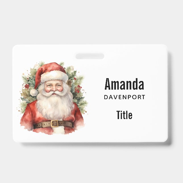 Vintage Christmas Santa Claus Smiling ID Badge (Front)
