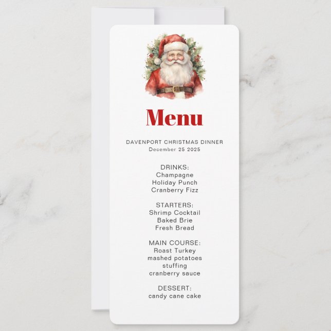 Vintage Christmas Santa Claus Smiling Menu Invitation (Front)