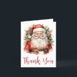 Vintage Christmas Santa Claus Smiling Thank You Card<br><div class="desc">Thank You card with a cute vintage style watercolor image. Santa Claus in his red suit with jolly cheeks and a smiling face. Surrounded by pine and holly.</div>