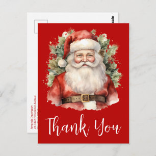 Vintage Christmas Santa Claus Smiling Thank You Postcard