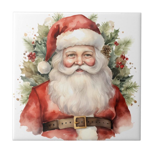 Vintage Christmas Santa Claus Smiling Tile (Front)