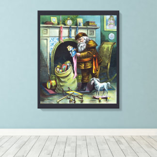 Vintage Christmas, Santa Claus Stockings with Toys Canvas Print
