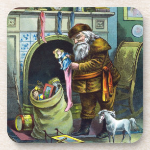 Vintage Christmas, Santa Claus Stockings with Toys Coaster