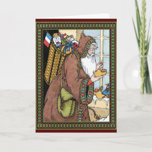 Vintage Christmas, Santa Claus Toys Clogs Shoes Holiday Card
