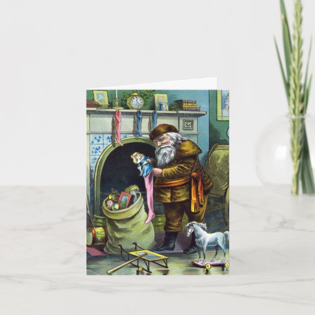 Vintage Christmas, Santa Claus Toys Thank YOU Card (Front)