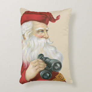 Vintage Christmas, Santa Claus with Binoculars Decorative Cushion