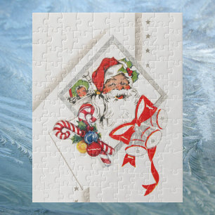 Vintage Christmas, Santa Claus with Candy Canes Jigsaw Puzzle