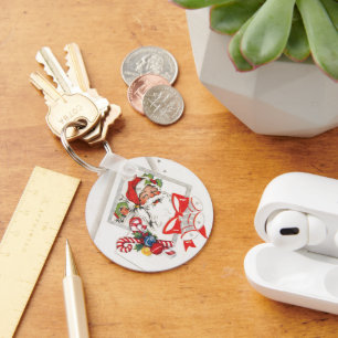 Vintage Christmas, Santa Claus with Candy Canes Key Ring