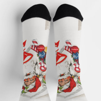 Vintage Christmas, Santa Claus with Candy Canes Socks