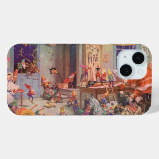 Vintage Christmas, Santa Claus with Elves Workshop iPhone 15 Case