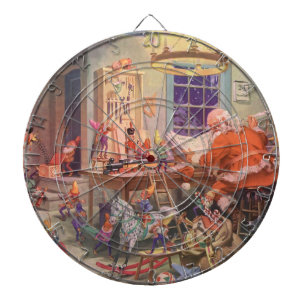 Vintage Christmas, Santa Claus with Elves Workshop Dartboard