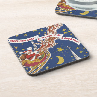 Vintage Christmas Santa Claus With Flying Reindeer Coaster