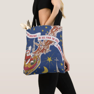 Vintage Christmas Santa Claus With Flying Reindeer Tote Bag