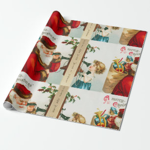 Vintage Christmas Santa Claus with Girl Wrapping Paper