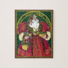 Vintage Christmas, Santa Claus with Holly Leaves