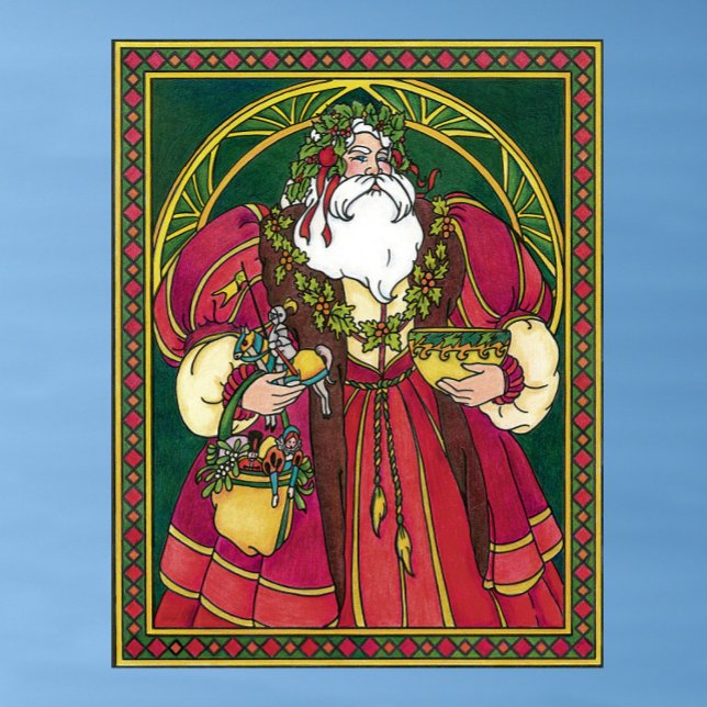 Vintage Christmas, Santa Claus with Holly Leaves Poster (Creator Uploaded)