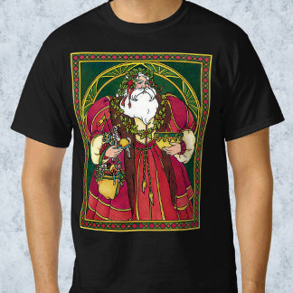 Vintage Christmas, Santa Claus with Holly Leaves T-Shirt