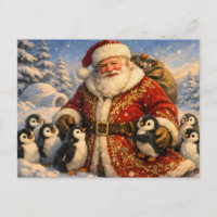 Vintage Christmas Santa Claus with Penguins
