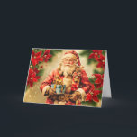 Vintage Christmas Santa Claus with Poinsettia  Holiday Card<br><div class="desc">Vintage Santa with gifts</div>