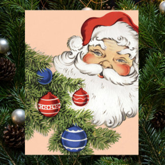 Vintage Christmas Santa Claus with Tree Ornaments Poster