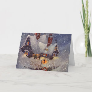 Vintage Christmas, Santa Claus Workshop North Pole Holiday Card