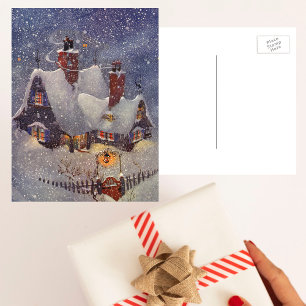 Vintage Christmas, Santa Claus Workshop North Pole Holiday Postcard