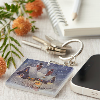 Vintage Christmas, Santa Claus Workshop North Pole Key Ring