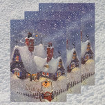 Vintage Christmas, Santa Claus Workshop North Pole Wrapping Paper Sheet<br><div class="desc">Vintage illustration Merry Christmas holiday image featuring Santa Claus's workshop at the North Pole during a snowstorm on Christmas Eve. The house has two chimneys to keep warm and snug during the winter snow. All the lights are on and snowflakes are falling on this chilly winter night.</div>
