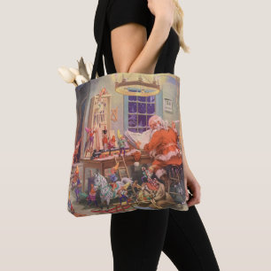 Vintage Christmas, Santa Claus Workshop with Elves Tote Bag