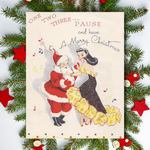 Vintage Christmas Santa Dancing With Girl Holiday Card