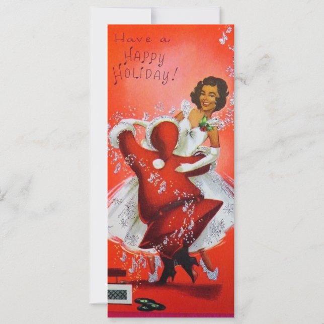 Vintage Christmas Santa Dancing With Women Holiday Card (Front)