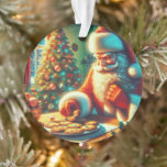 Vintage Christmas Santa Eating Cookies Ornament<br><div class="desc">A cute watercolor style ai art depicting an Old-fashioned retro Santa eating chocolate chip cookies on Christmas Eve with vintage vibes.</div>