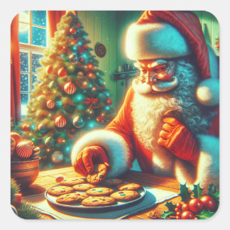 Vintage Christmas Santa Eating Cookies   Square Sticker