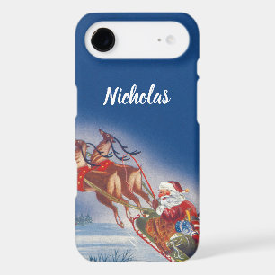 Vintage Christmas, Santa Flying Sleigh w Reindeer