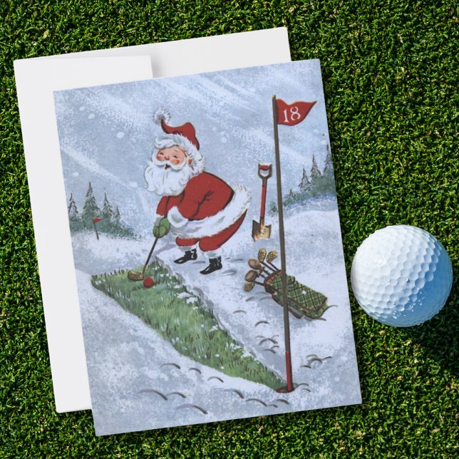 Vintage Christmas Santa Golfing Holiday Card (Creator Uploaded)