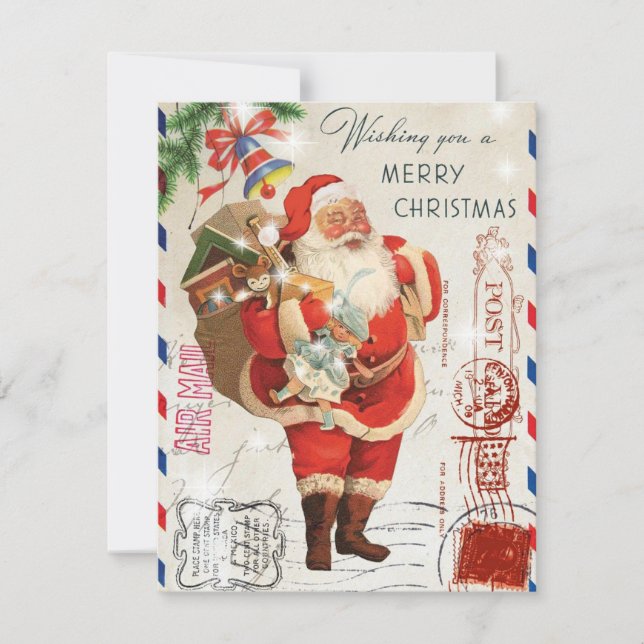 Vintage Christmas Santa Greetings Mail Holiday Card (Front)