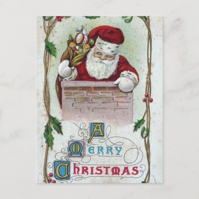 Vintage Christmas Santa Holiday Postcard (Front)